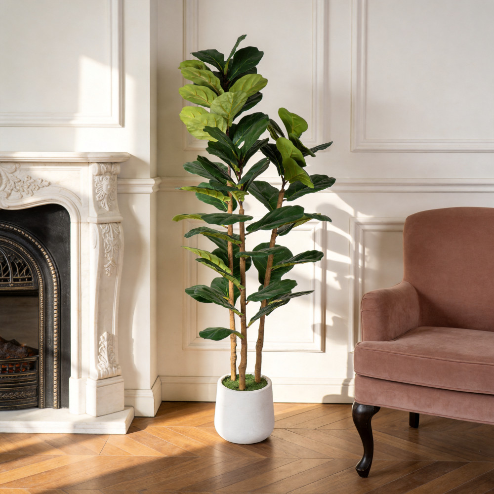 Artificial Fiddle Leaf Fig Tree 5.2ft Faux Plant With White Pot Indoor