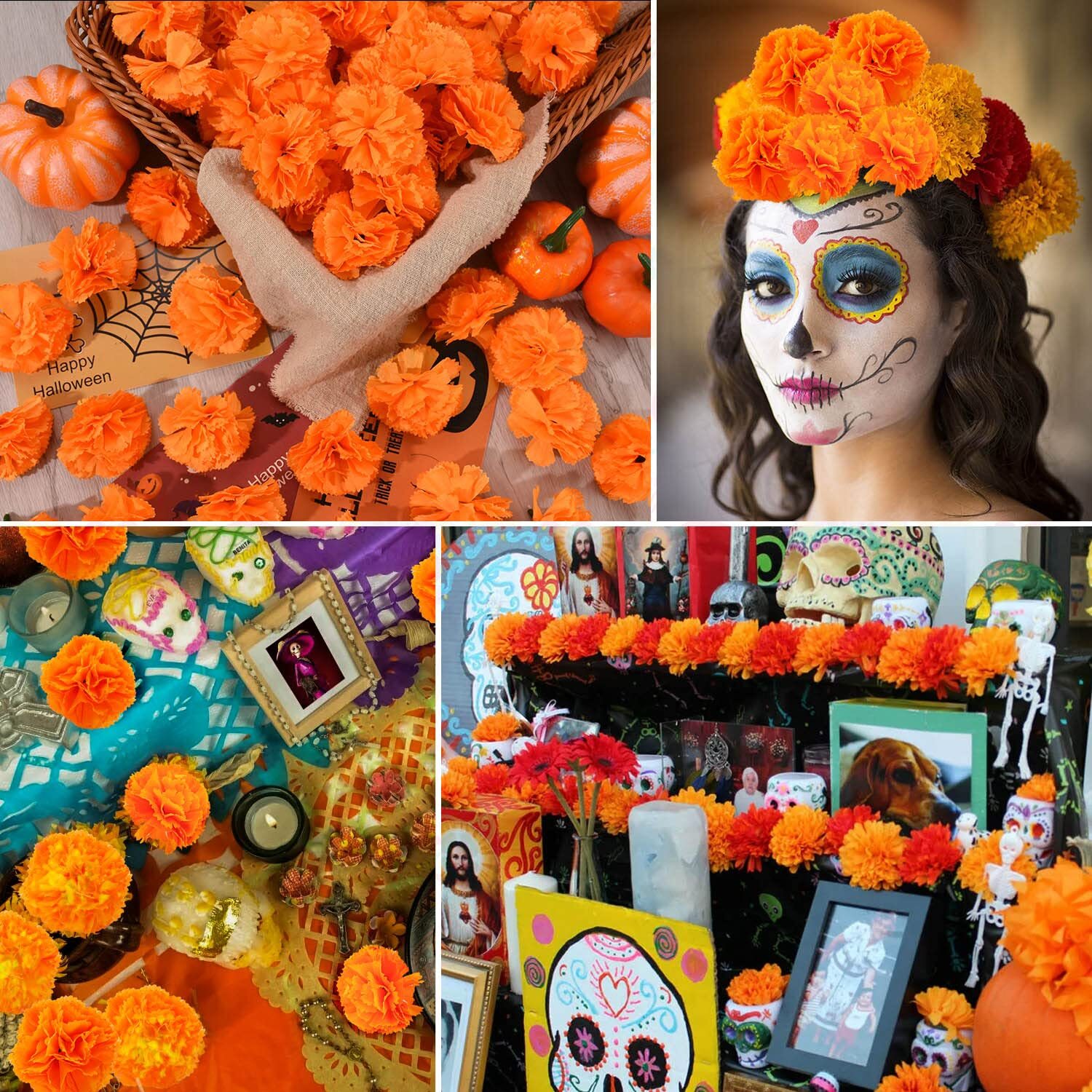 50 Pcs Marigold Flower Heads Artificial Flowers Day of The Dead Halloween Party