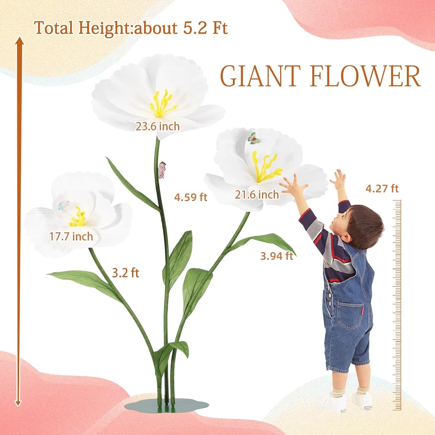 3PCS Giant Flowers for Decorations Large Standing Felt Fabric Flower with Stems