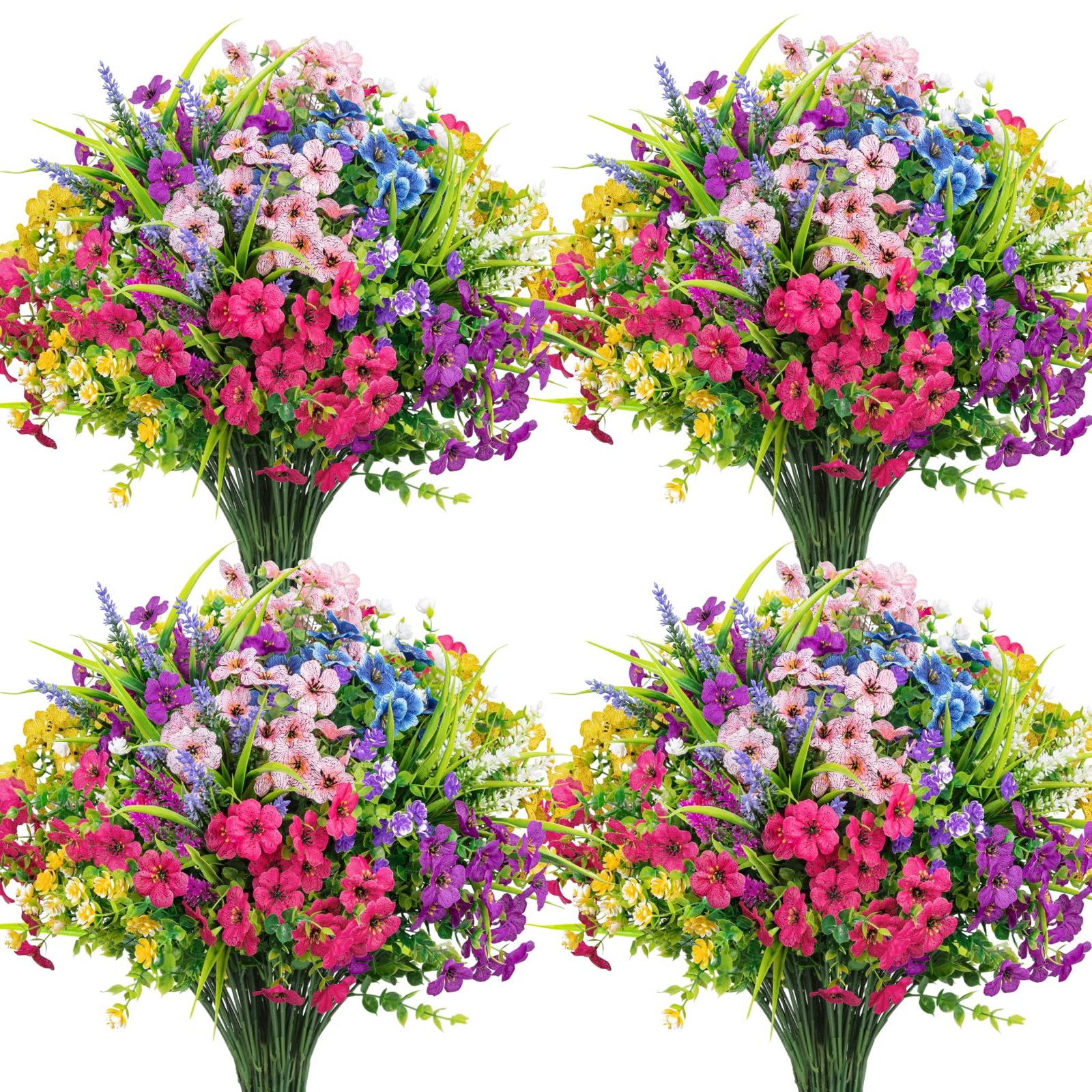 24 Bundles Artificial Flowers for Outdoors Multicolor Fake Flowers Plastic Pl…