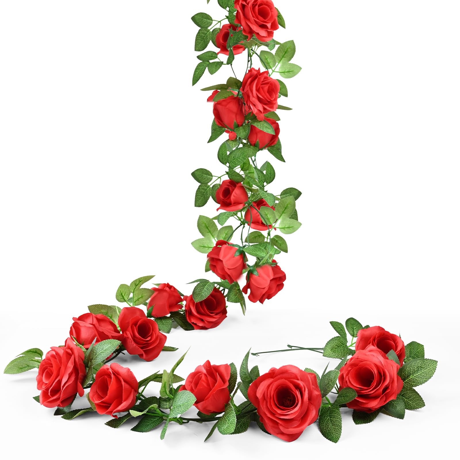 2Pcs 14.5FT Artificial Flower Garland with 10 Roses, Fake Silk Rose Hanging F…