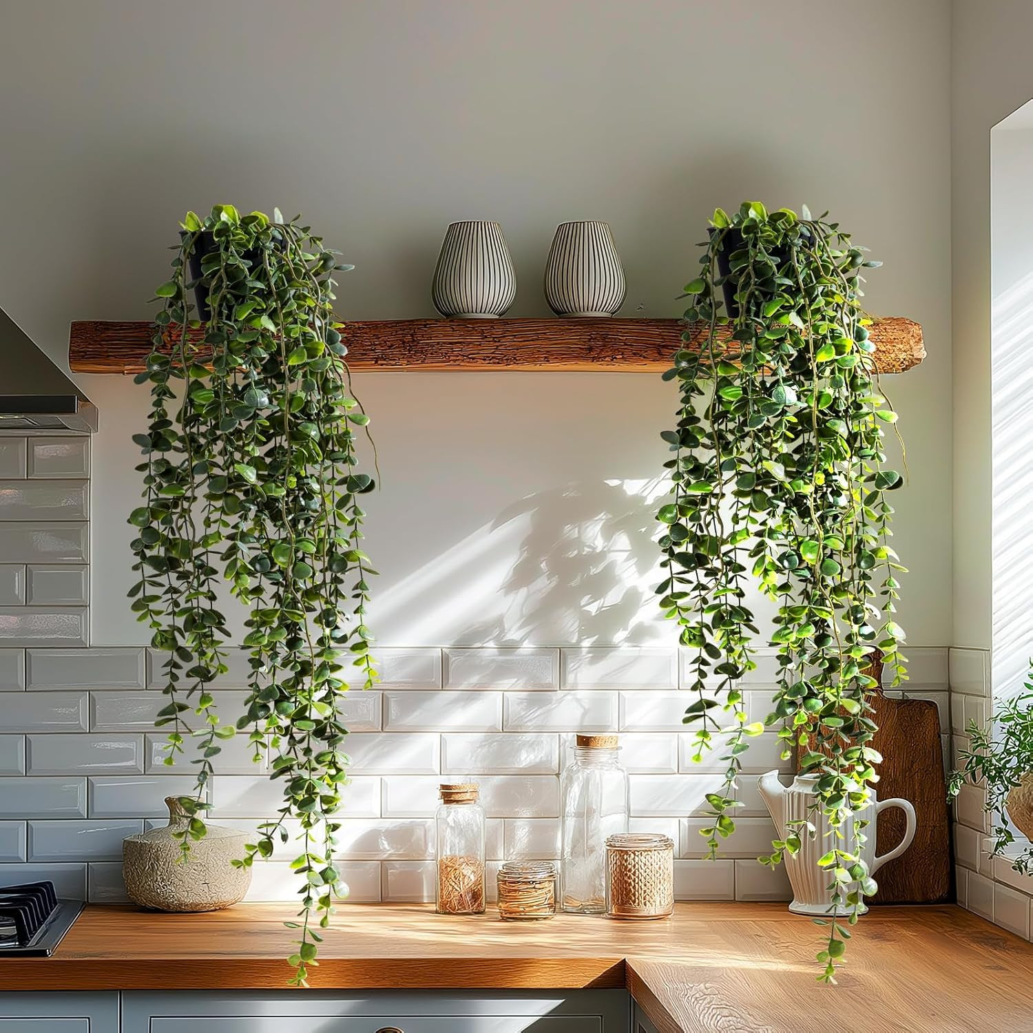 Artificial Hanging Plant 2 Pcs Faux Plant Ivy Vine Faux Eucalyptus Vines Fake Po