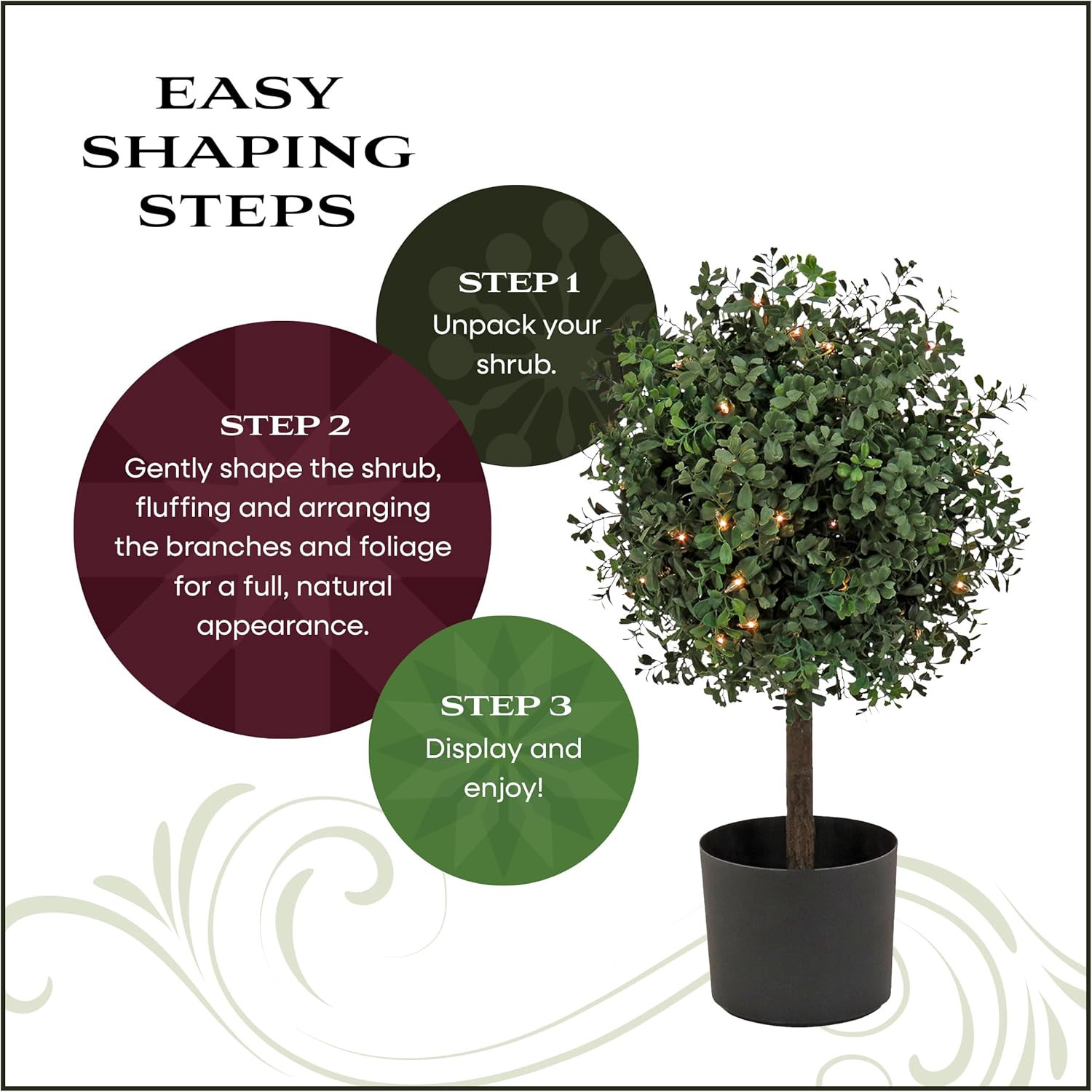 2 Ft Prelit Boxwood Topiary with 50 Clear Lights in Matte Black Pot