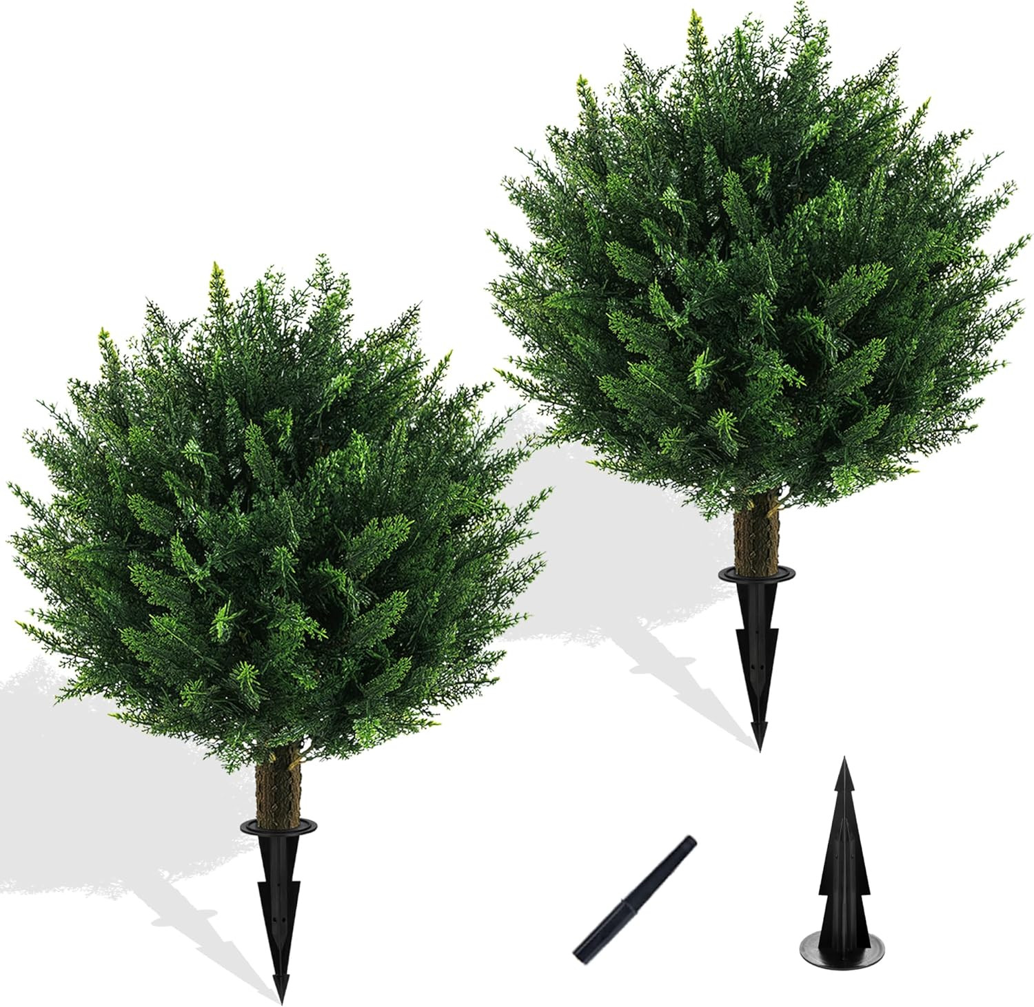 Set of 2 UV Resistant Artificial Cedar Topiary Balls for Outdoor Decor