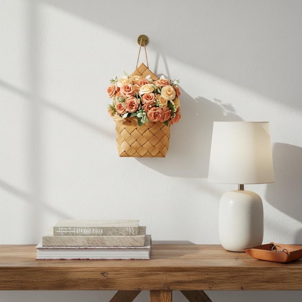 Farmhouse Wall Decor Basket – Cottage Core Decor – Small Hanging Basket with …