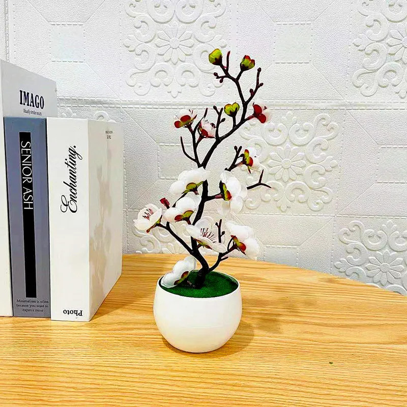 Simulation Plum Flower Pot Plant Artificial Plastic Fake Flowers Home Office