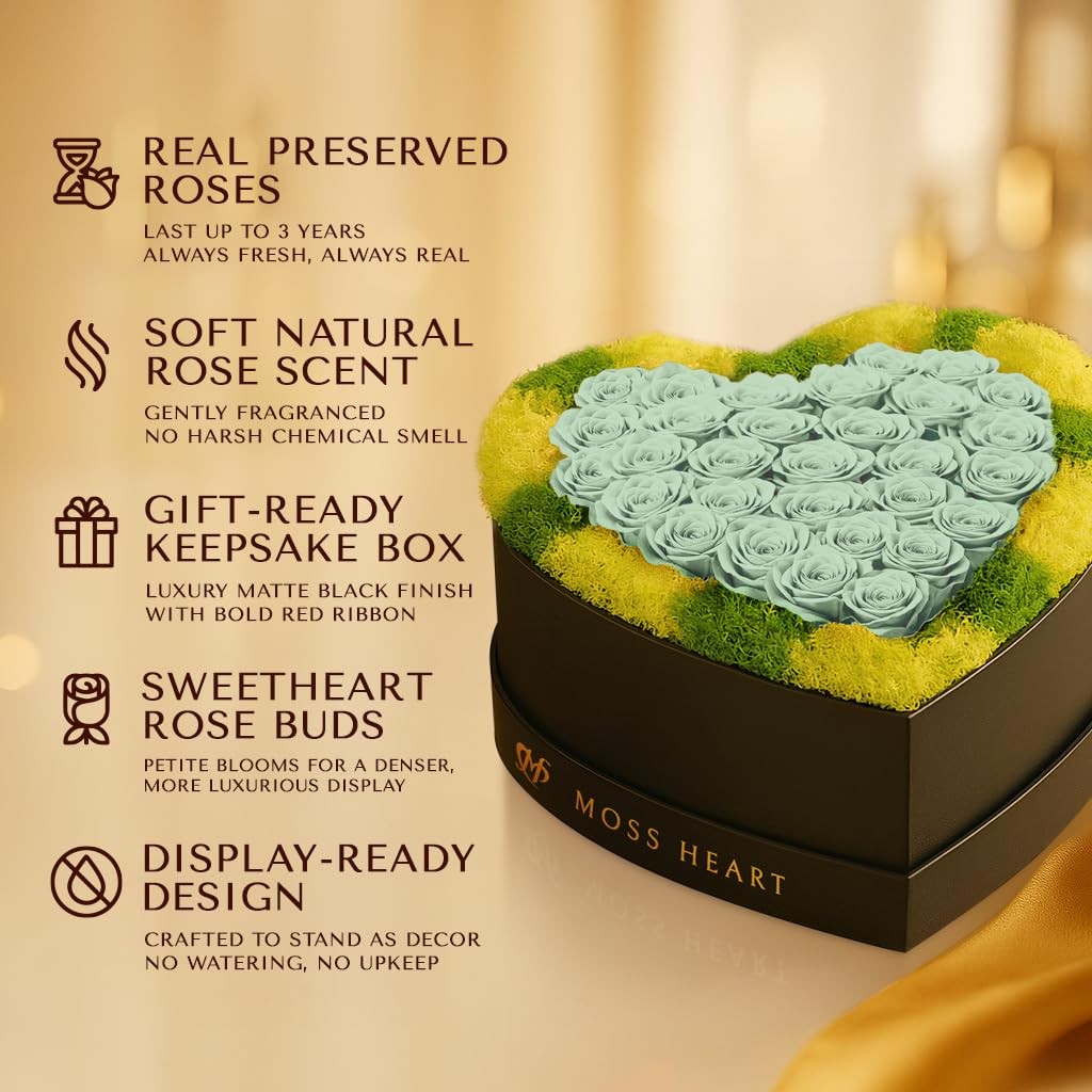 30 Petite Preserved Roses Heart Shaped Box Real Forever Romantic Gift Women