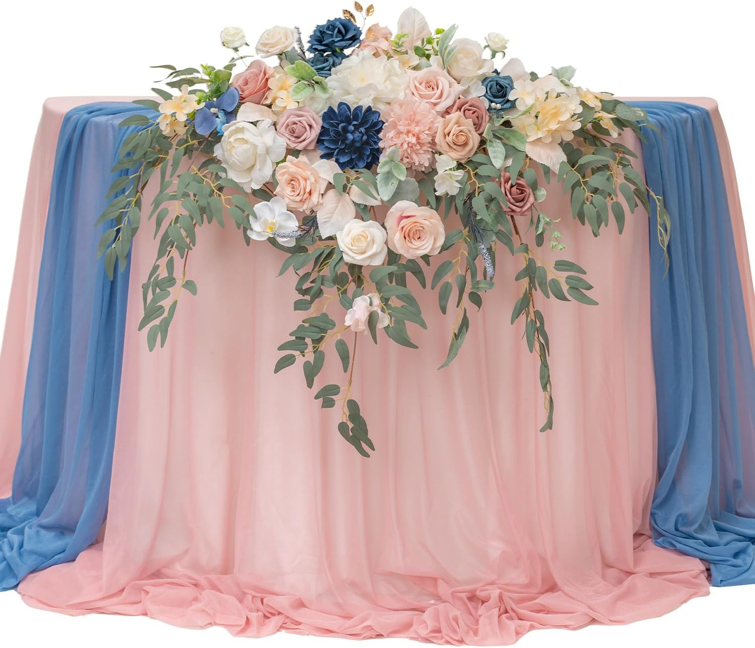 Dusty Rose & Navy Blue Flower Swag Set for Wedding Sweetheart Table Decor