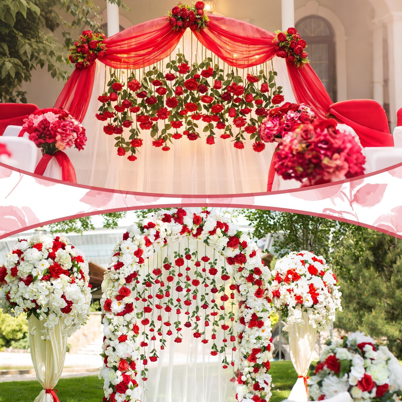 120 Pack Red Roses Artificial Flowers Bulk Hanging Floating Garland Fake Red …