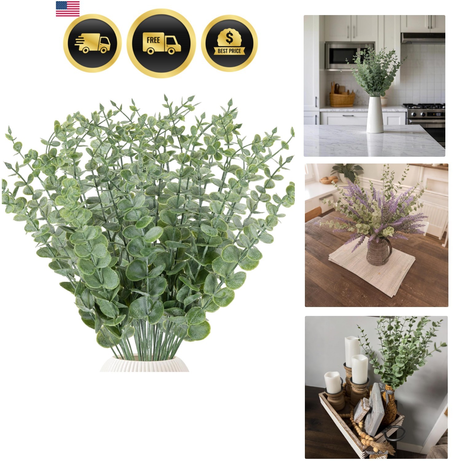 38pcs Eucalyptus Stems Artificial Eucalyptus Leaves Fake Greenery Branches Fa…