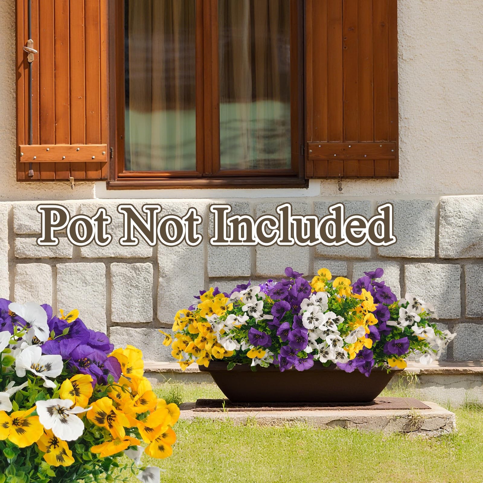 9 Artificial Pansy Flowers for Outdoors with Gift Box – UV-Resistant Fake Sil…