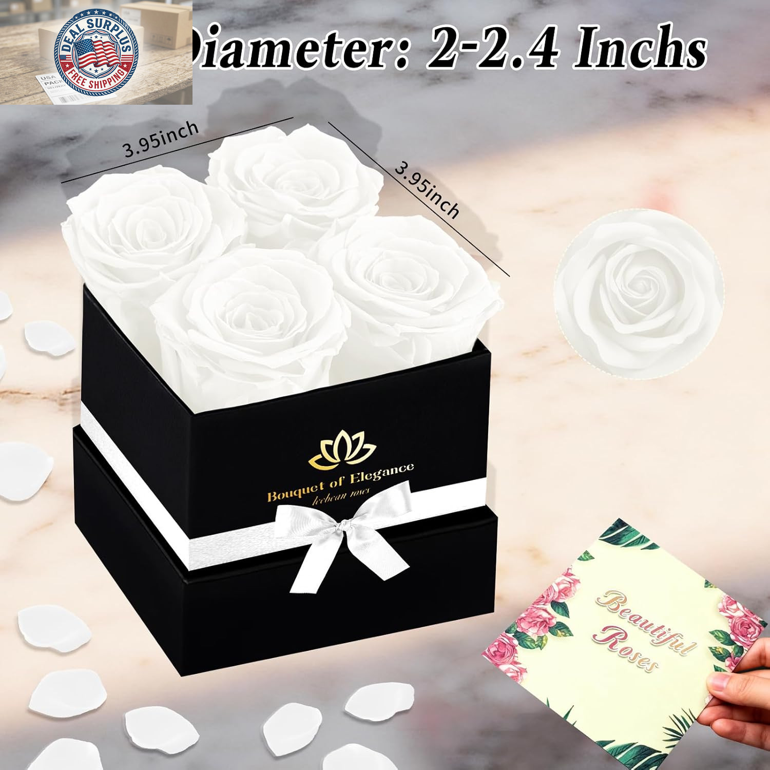 White Forever Flowers Roses in a Box,Real Preserved Flowers,Preserved Roses,Fore