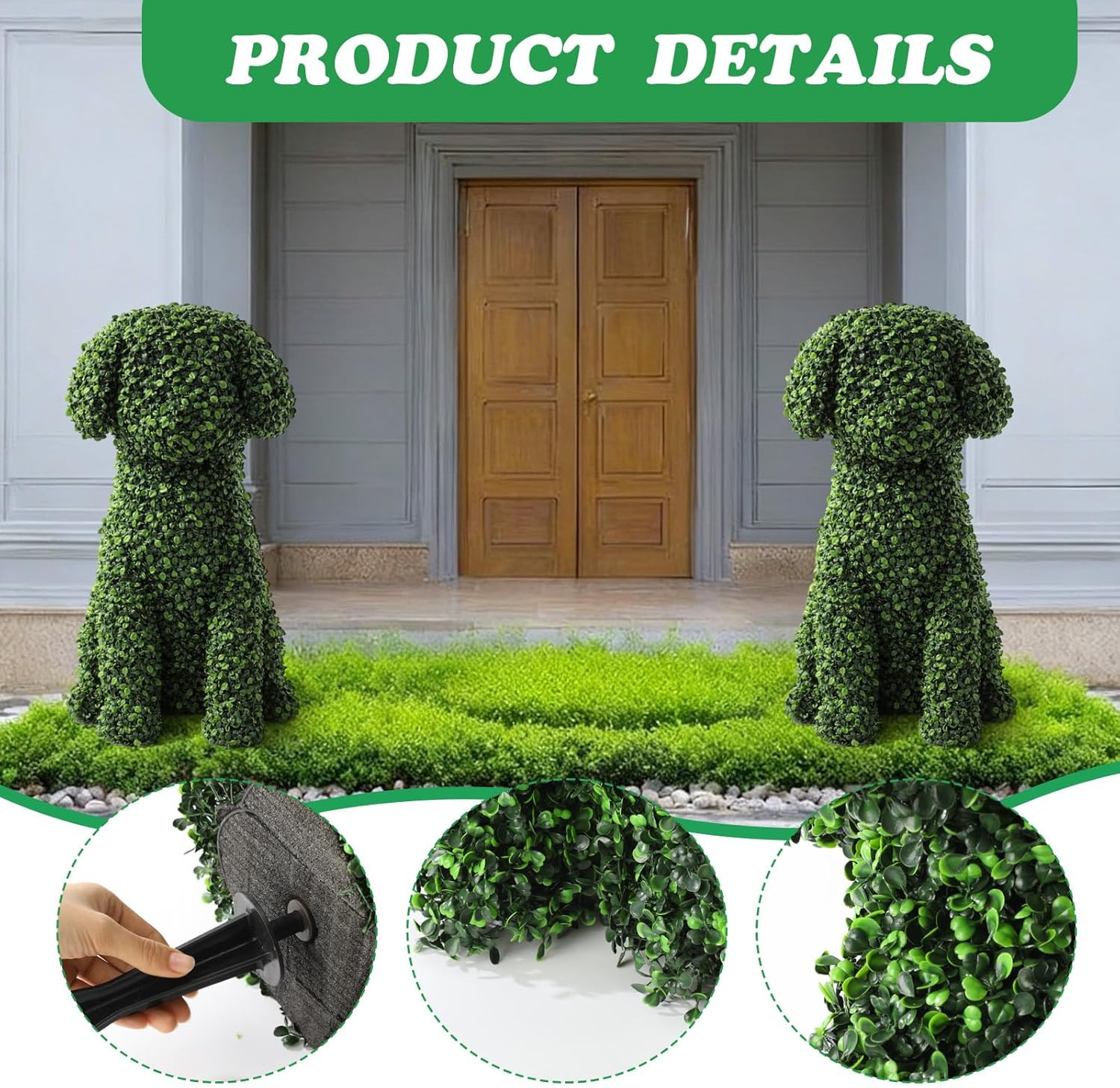 24″ Artificial Topiary Dog Statues – Green Flocking Garden Decor (2 Pcs)