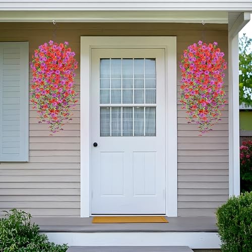 Fake Artificial Hanging Flowers for Outdoors Decoration, 2 PCS Faux Red Purple