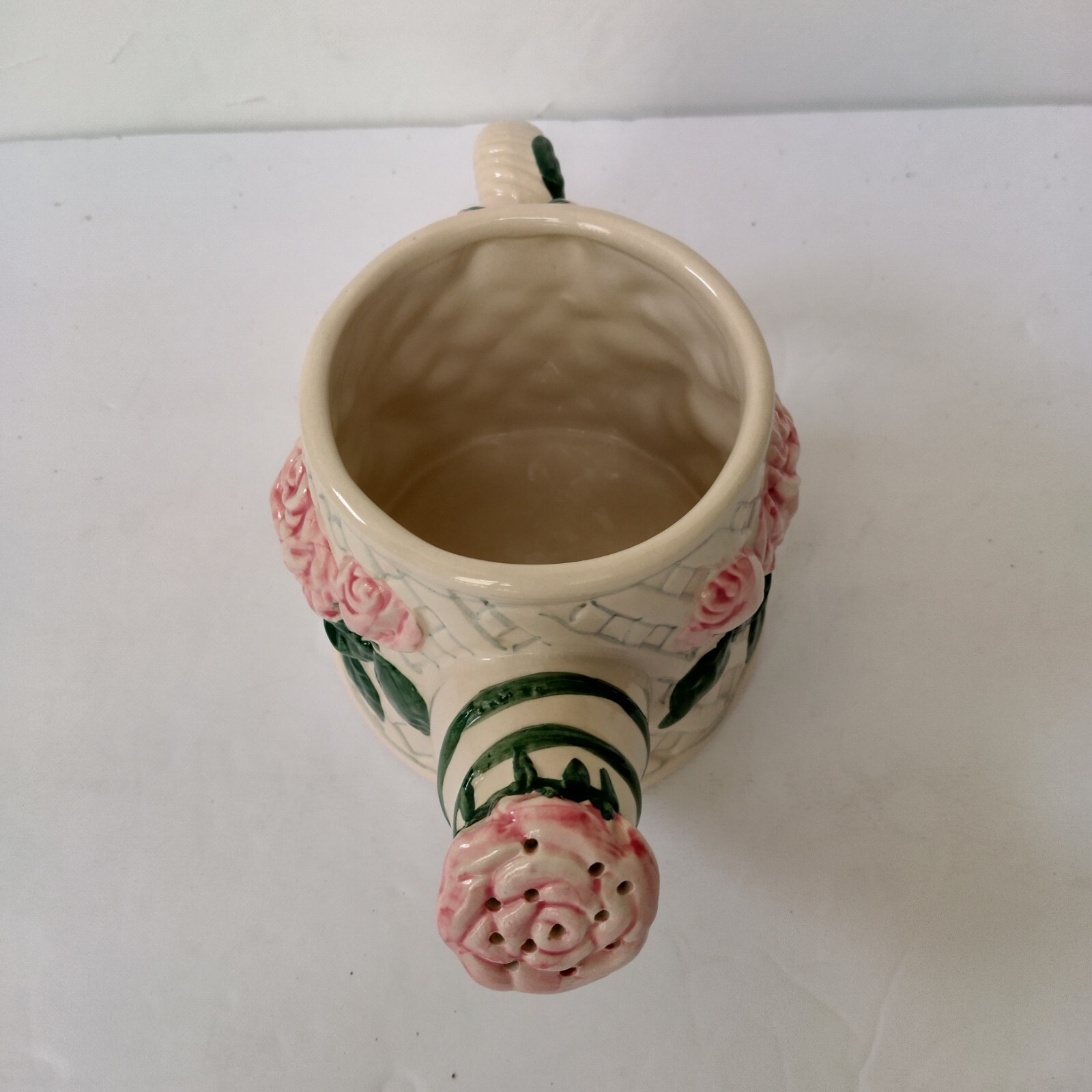 VTG 1996 H. BeaugArt Designs Ceramic Watering Can Planter Pink Roses Flowers Inc