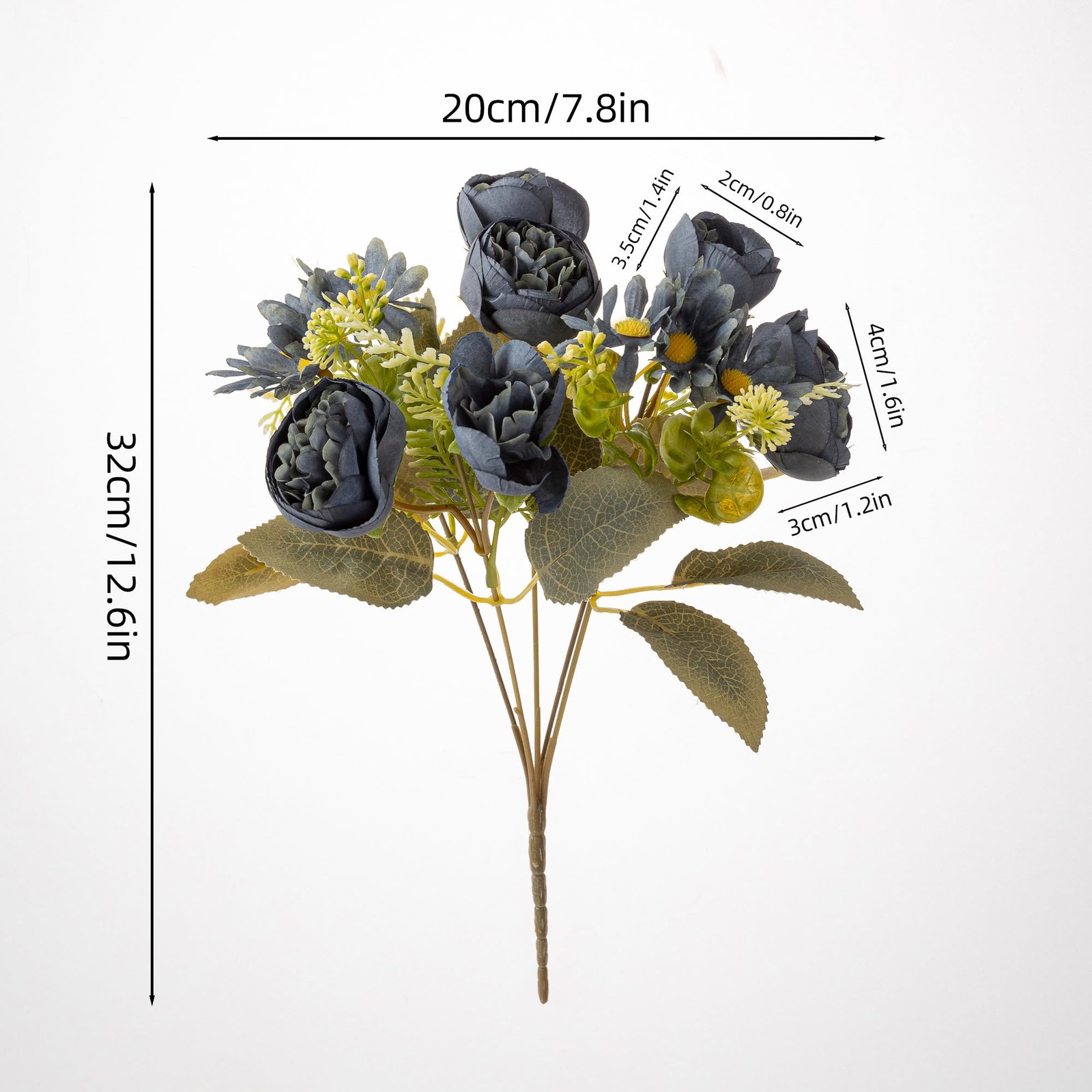 4 Bundles Artificial Peonies Dark Blue Silk Chrysanthemum Bouquet Wedding