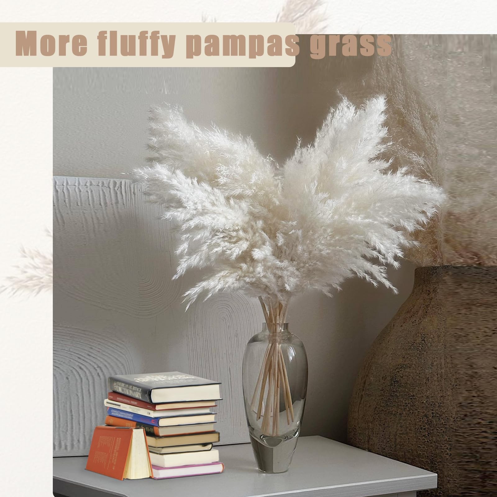 30 Stems 28″ inch Large White Pampas Grass Fluffy, Boho Home Decor, Natural F…