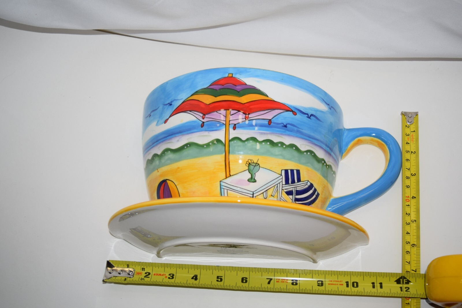 BEACH THEME ANNE ORMSBY LARGE TEA CUP WALL VASE PLANTER SIGNED BAUM BROS