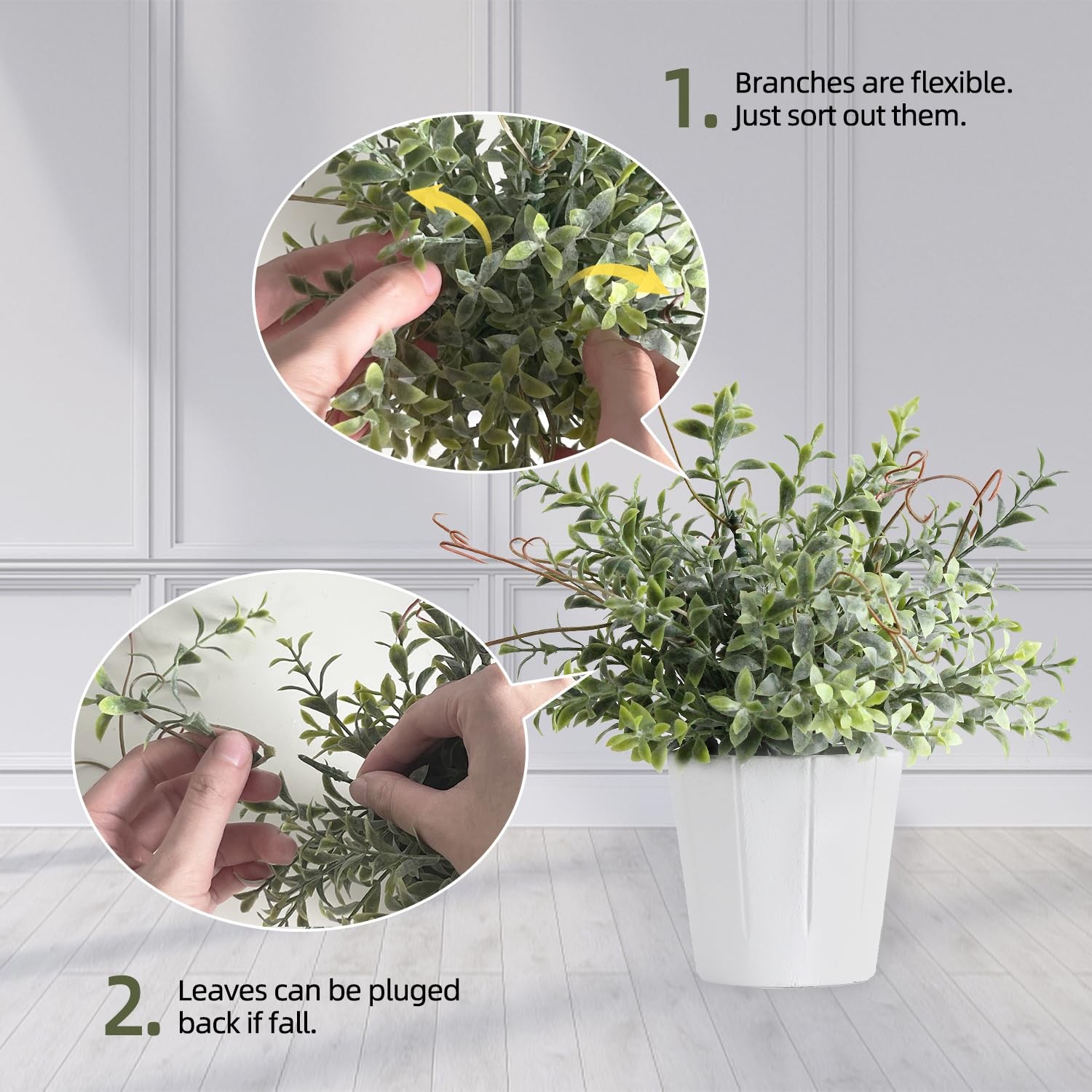 3 PCS Small Fake Plants In White Pulp Pot Artificial Indoor Desk Green Decor