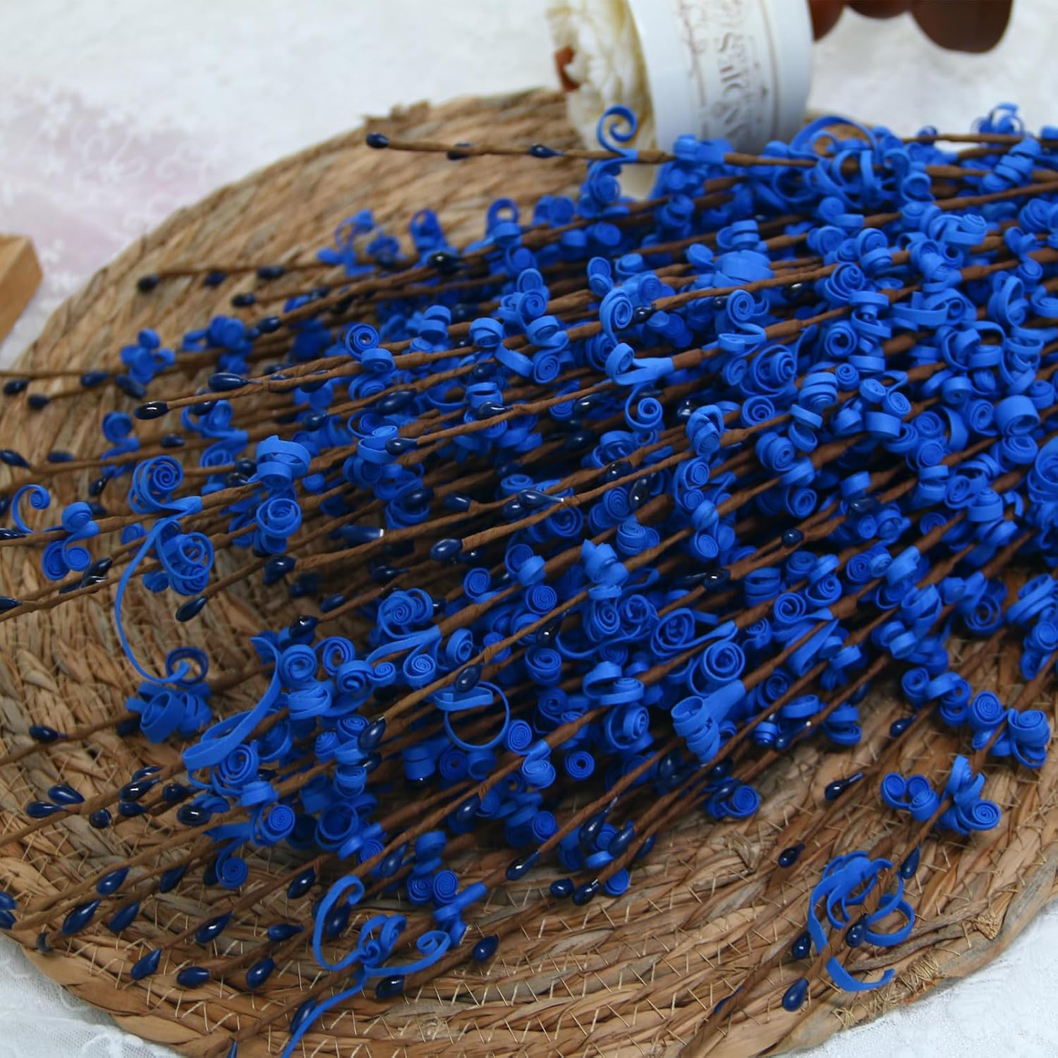 5Pcs Jasmine Blue Flowers Artificial, 29.5″/75cm Long Stem Patriotic Flower w…