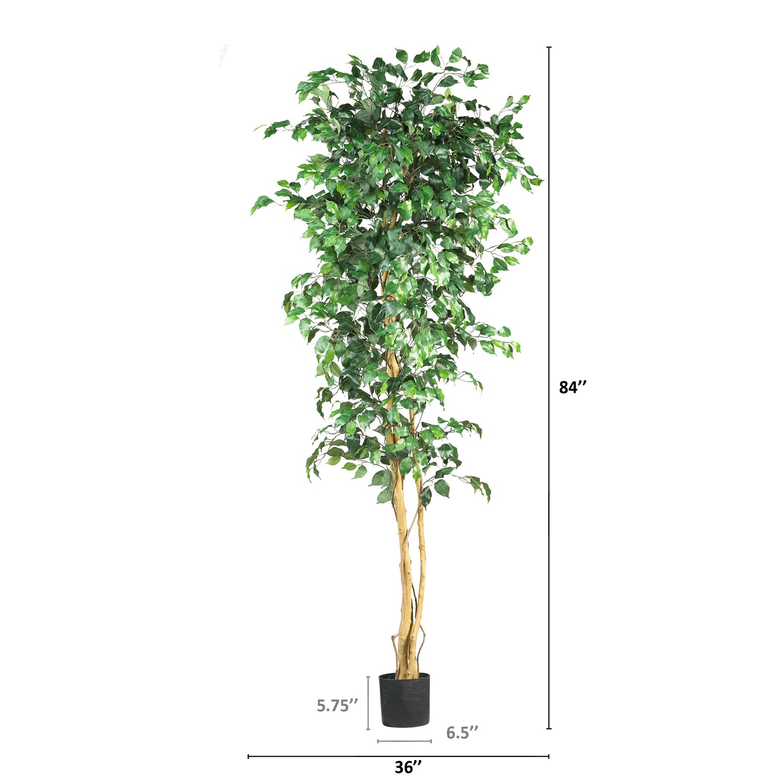 Nearly Natural 84″ Ficus Silk Tree with Natural Trunk & 1260 Leaves Green/Black