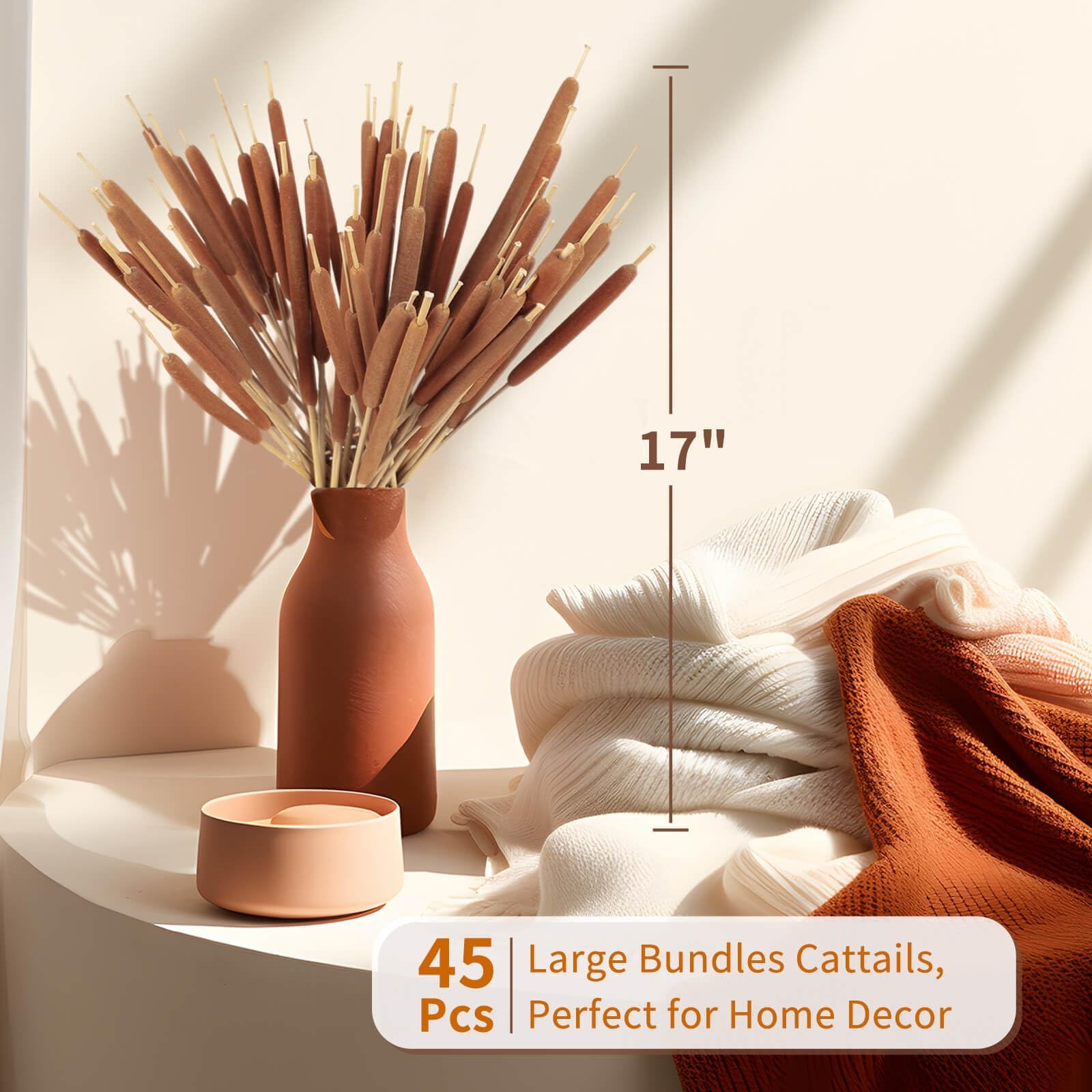 45pcs Large Natural Brown Cattails Bundles – Dried Flowers Real Cat Tails for…