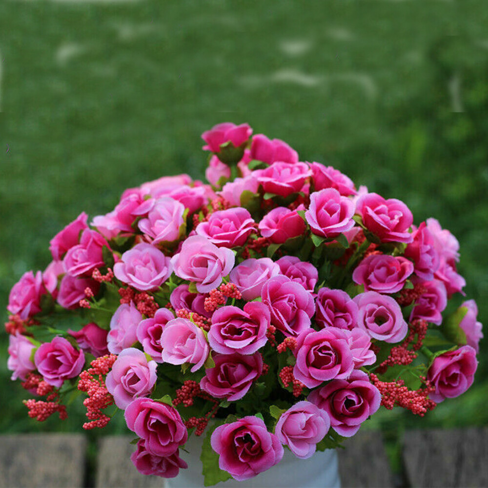 21 Heads Artificial Rose Bud Fake Silk Flowers Bouquet Wedding Party Home Decor