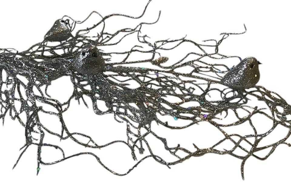 Assorted Silver Floral Stems Picks Birds Leaves Twirls Glitter Decor Crafts NEW