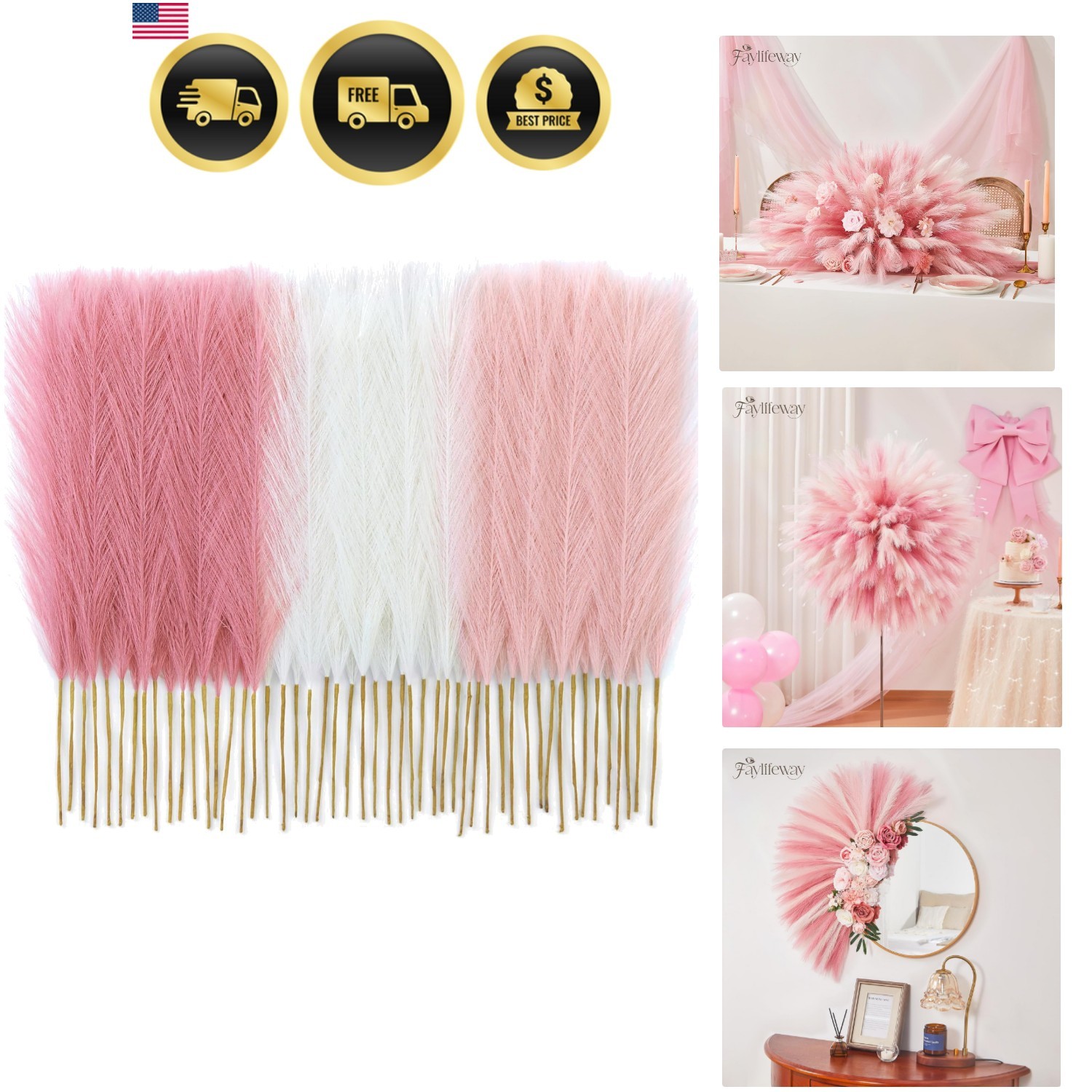 50pcs Pampas Grass 17in for Living Room Decor, Blush Pink Pampas Grass Decor,…