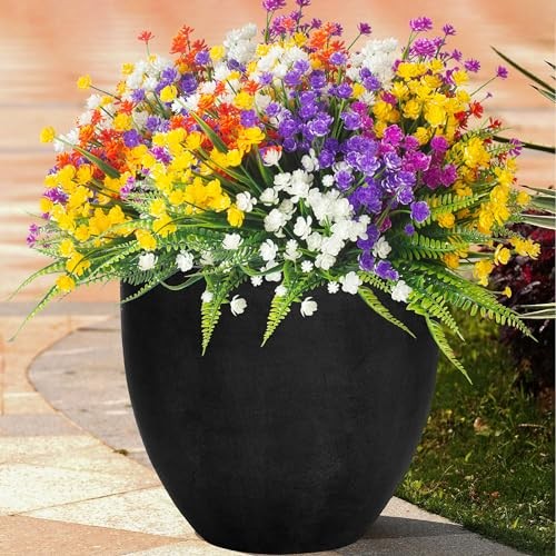 Grunyia 24 Bundles Artificial Flowers for Outdoor Decoration UV Resistant Fake