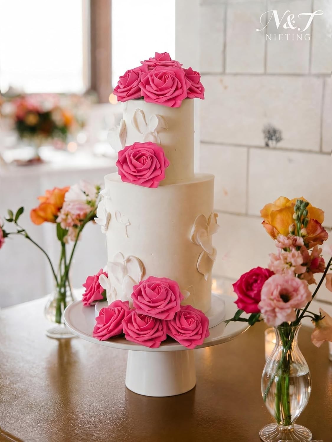 25 Pcs Hot Pink Foam Roses – Elegant Artificial Flowers for Weddings and Decor
