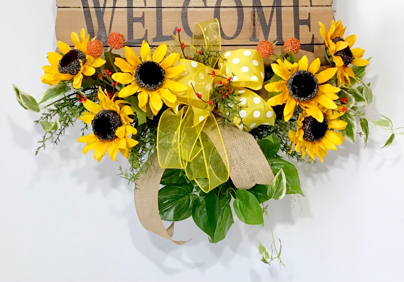 BRIGHT SUNFLOWER GRAPEVINE SUMMER WREATH METAL PIG WOOD WELCOME SIGN DECOR NEW