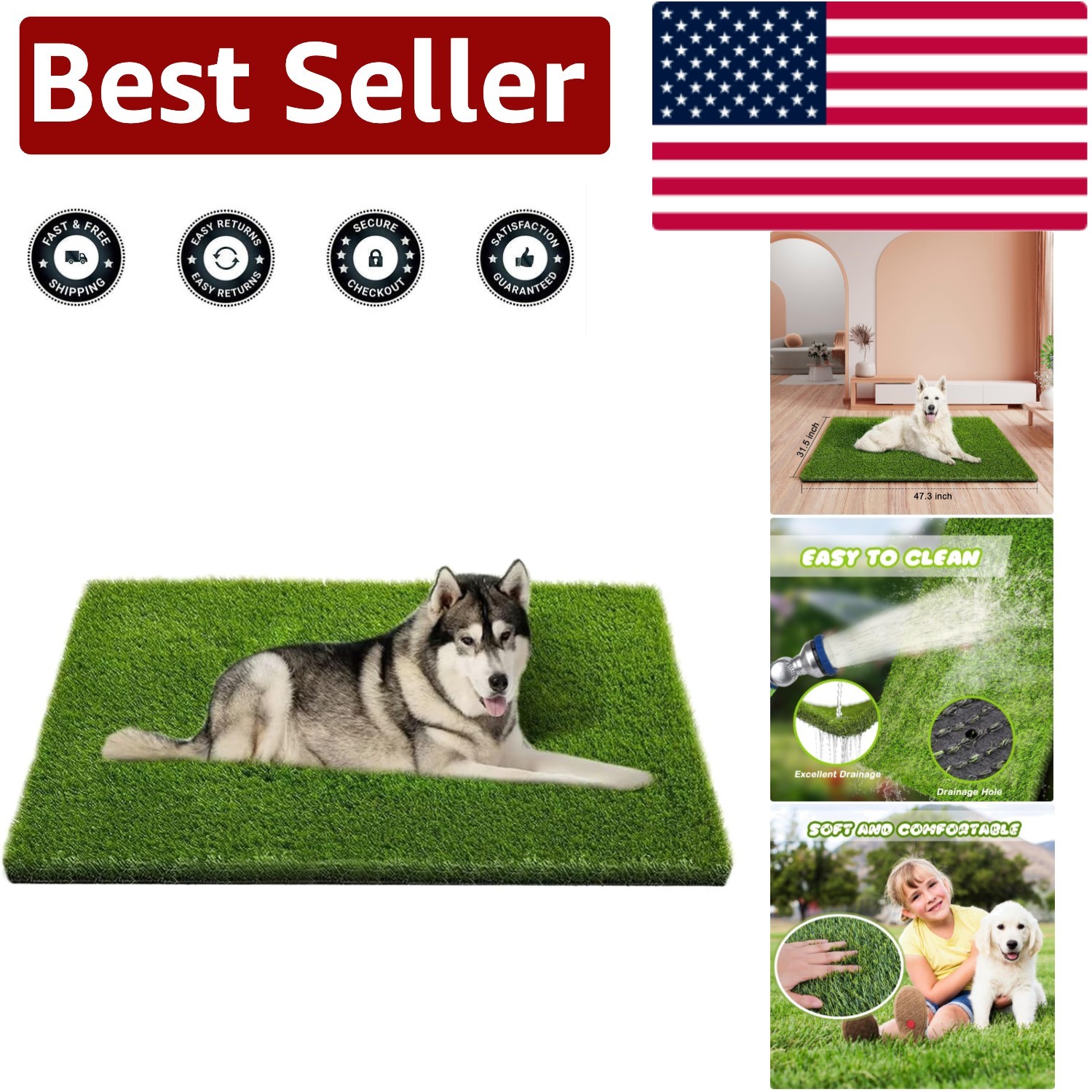 Versatile Artificial Turf Mat – Ideal for Dogs & Outdoor Use, 47.3×31.5 Inches