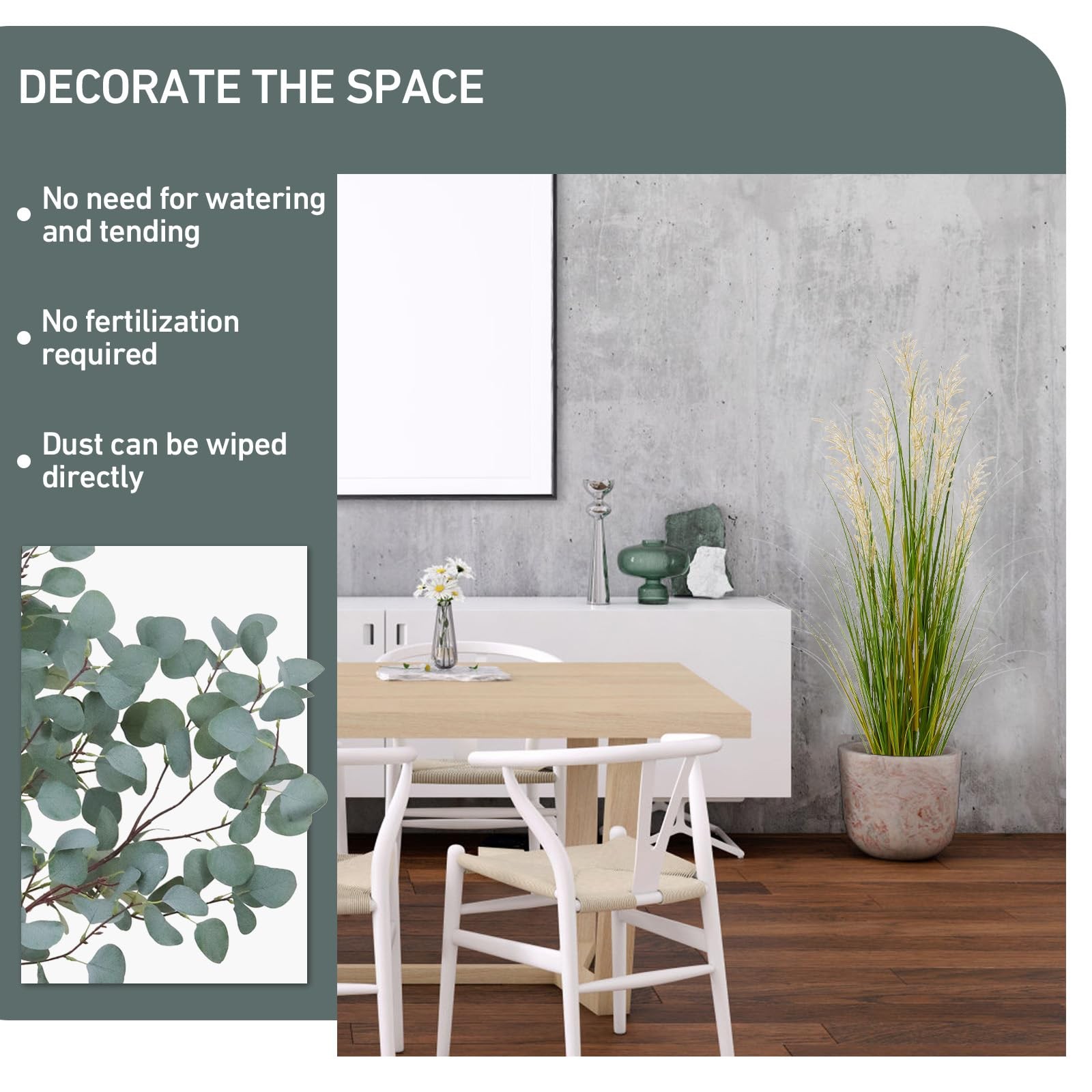 Artificial Plant, 47in Tall, 2pk Grass, Faux House Plants in Pot, Indoor Deco…