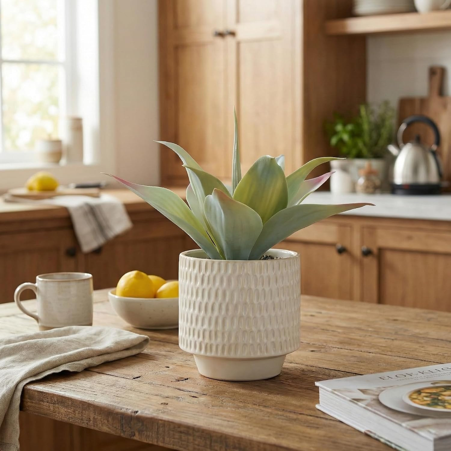 Realistic 11.8″ Artificial Agave Plant in Ceramic Pot for Home Decor