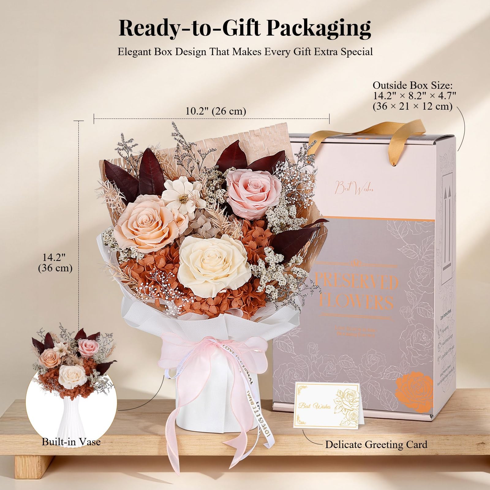 MAMAMIKO Pink Preserved Rose Bouquet