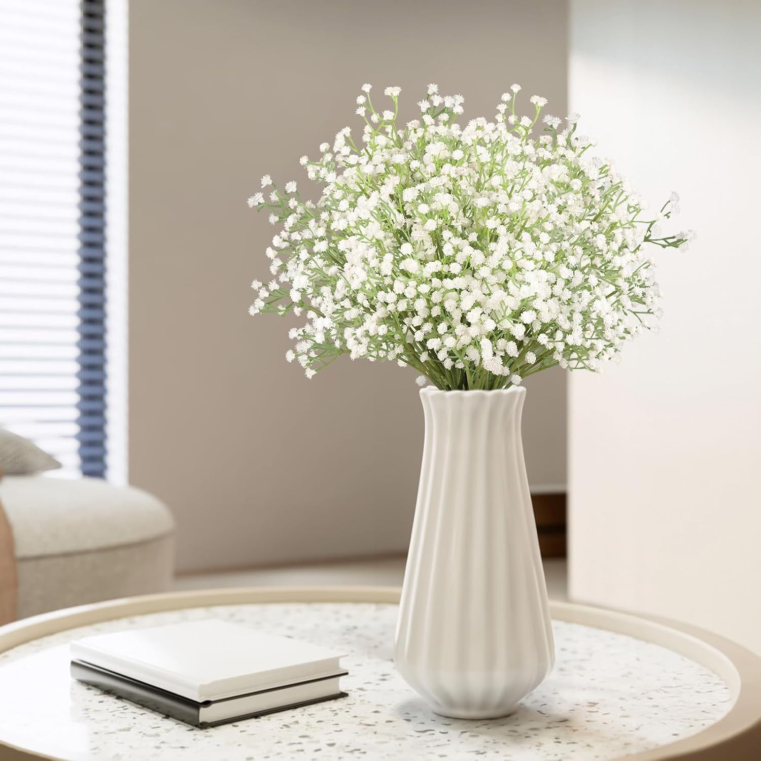 Artificial Flowers Silk Roses & Fake Baby Breath Realistic Flowers Bouquet Decor