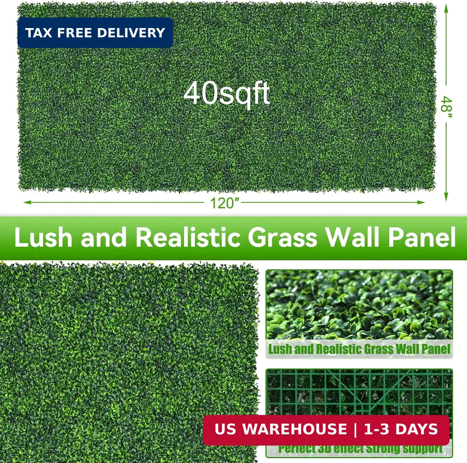 Artificial Boxwood Roll,48×120 in(40 sqft) UV-Anti Faux Ivy Grass Wall Backdrop