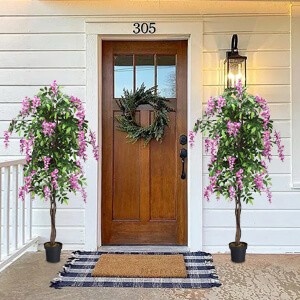 2PCS Costway 6-Feet Artificial Wisteria Silk Tree Pink Flower Indoor-Patio Home