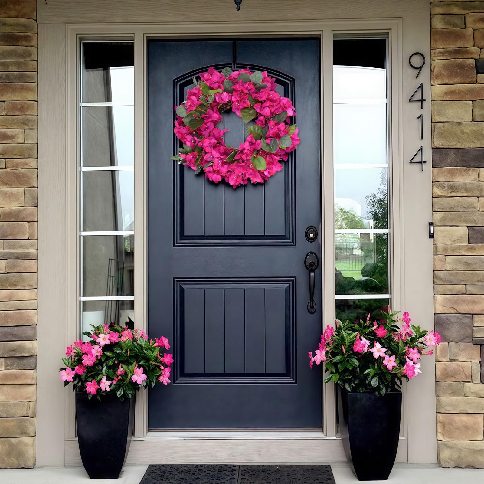 Artificial Bougainvillea Wreath Faux Silk Flowers Front Door Decor Hot Pink