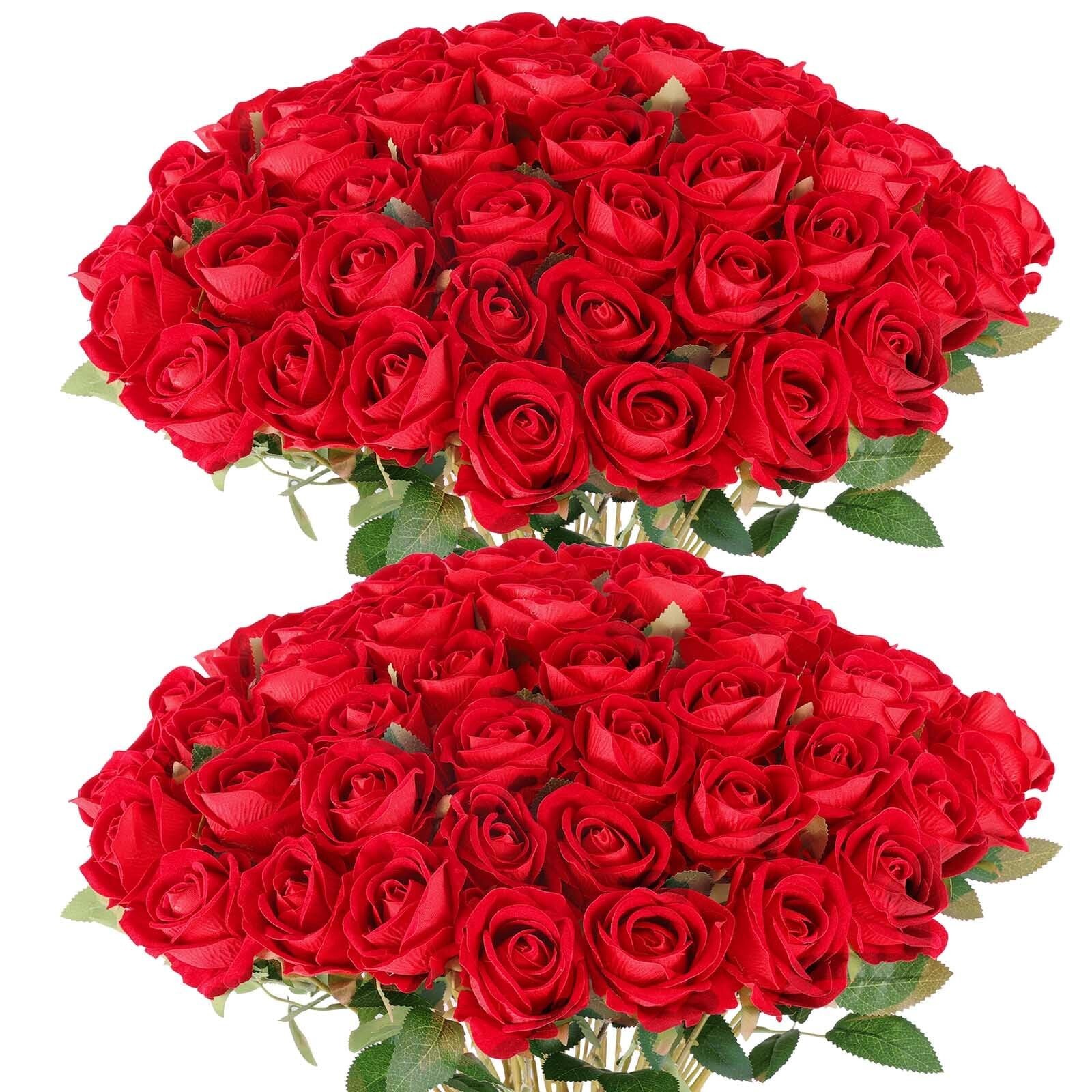 60 Pcs Artificial Roses Bulk Velvet Silk White Roses Red Roses for Wedding Ce…