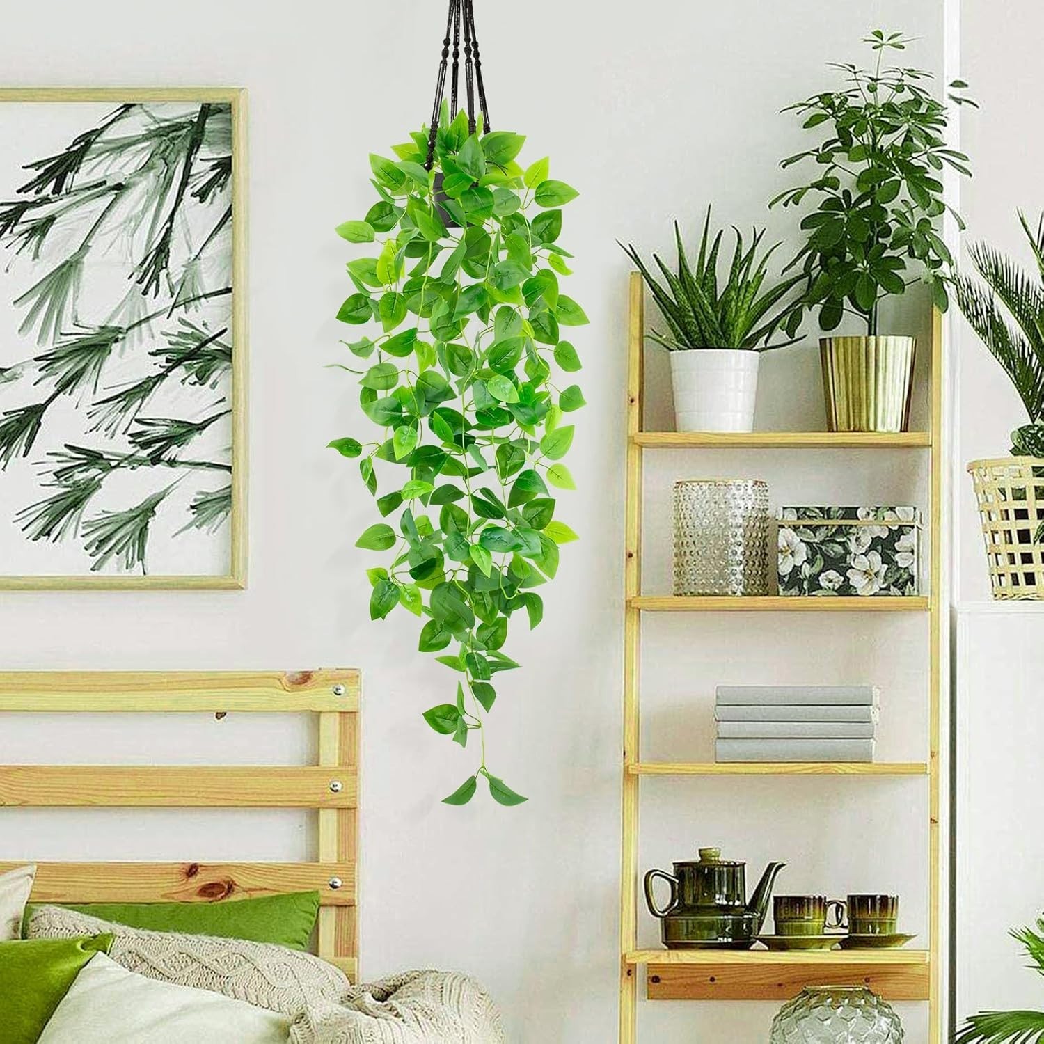 Elegant Black Pot Hanging Pothos – 39.37” Faux Plant for Home Aesthetics