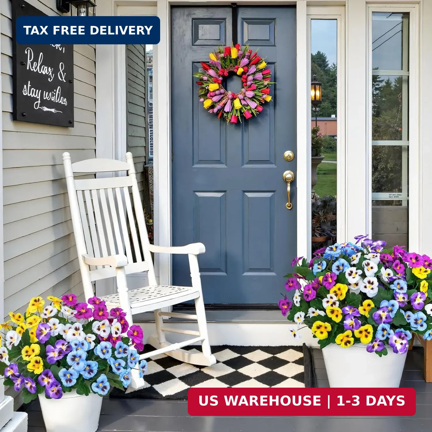 Ouddy Decor 15 Bundles Artificial Flowers for Outdoors, 15″ Fake Pansies Silk Fl
