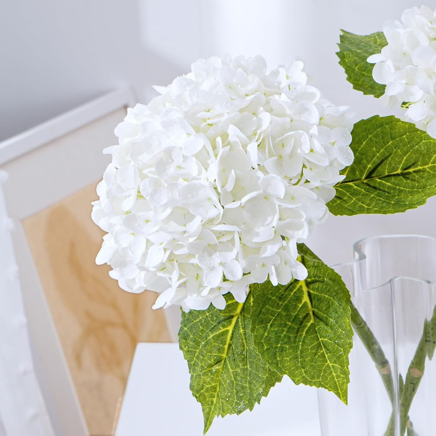 5 pcs Real Touch White Hydrangea Artificial Flowers Long Stem Faux Bouquet Bulk