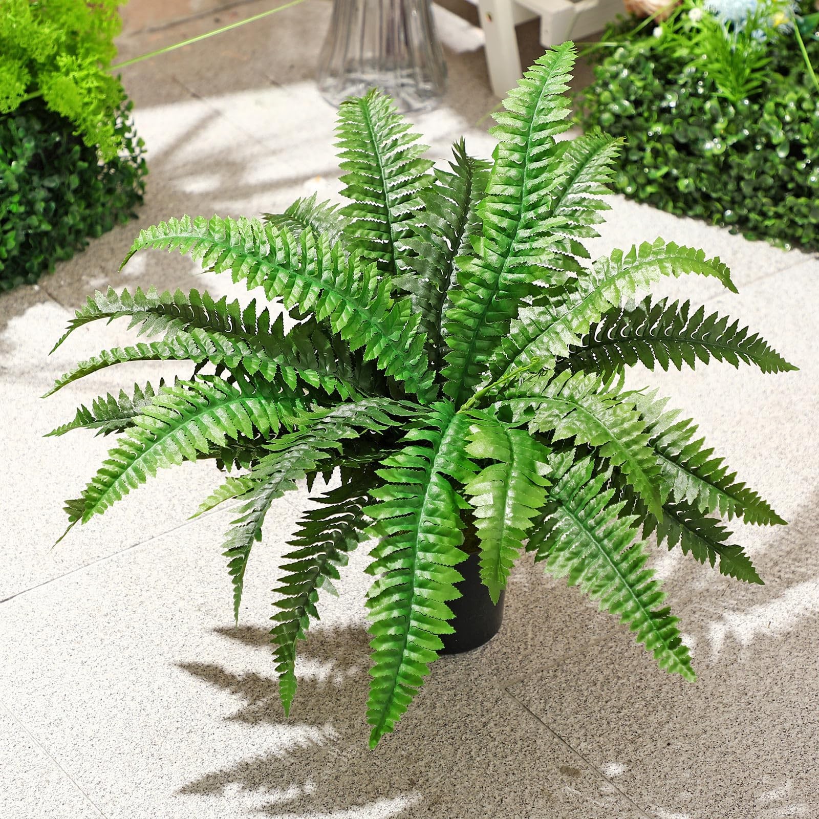 Fake Ferns Potted Plant, Artificial Boston Ferns in Pot, 24 Leaves for Outdoo…