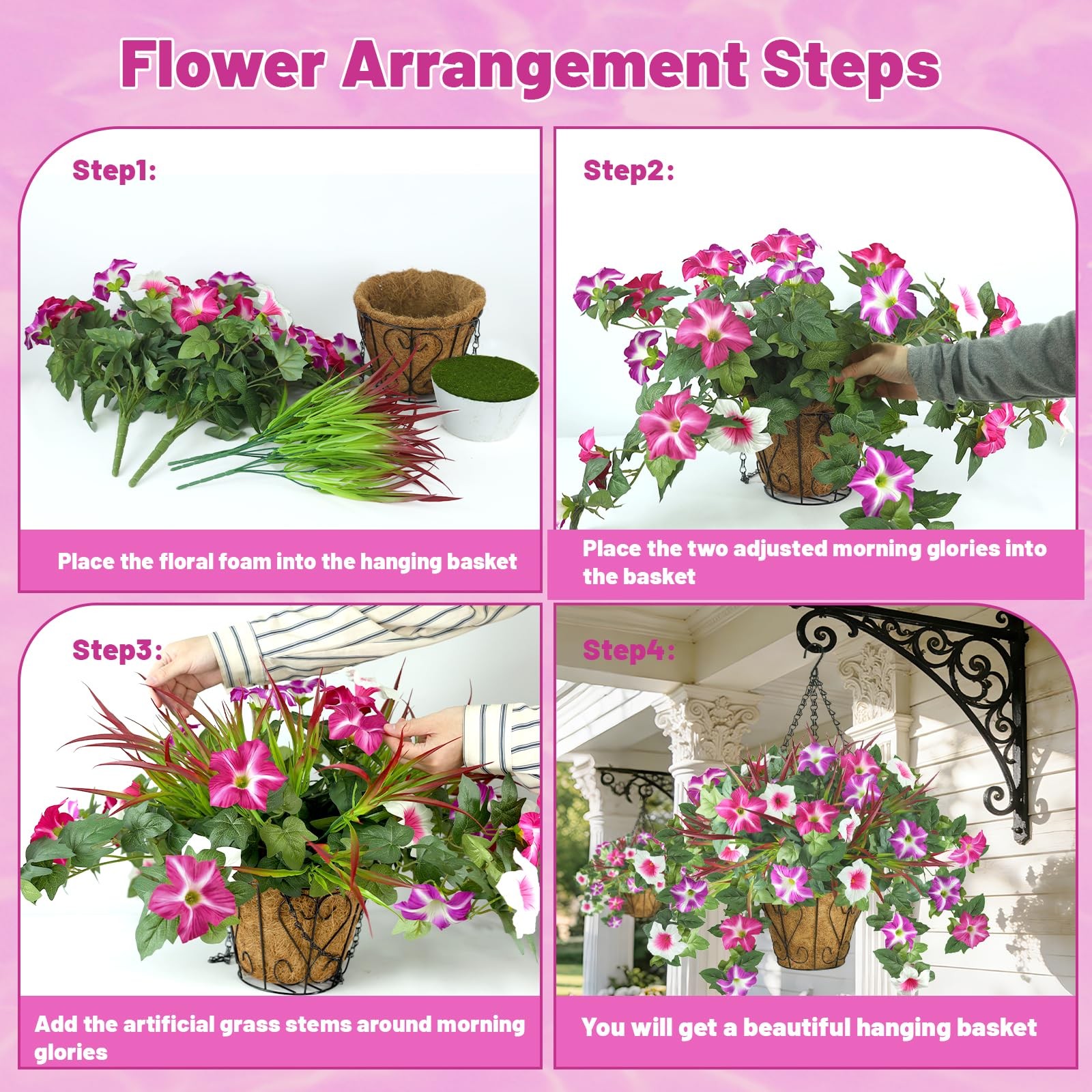 unlemoni Artificial Flowers Hanging Baskets for Outdoors, 5PCS UV Resistant F…