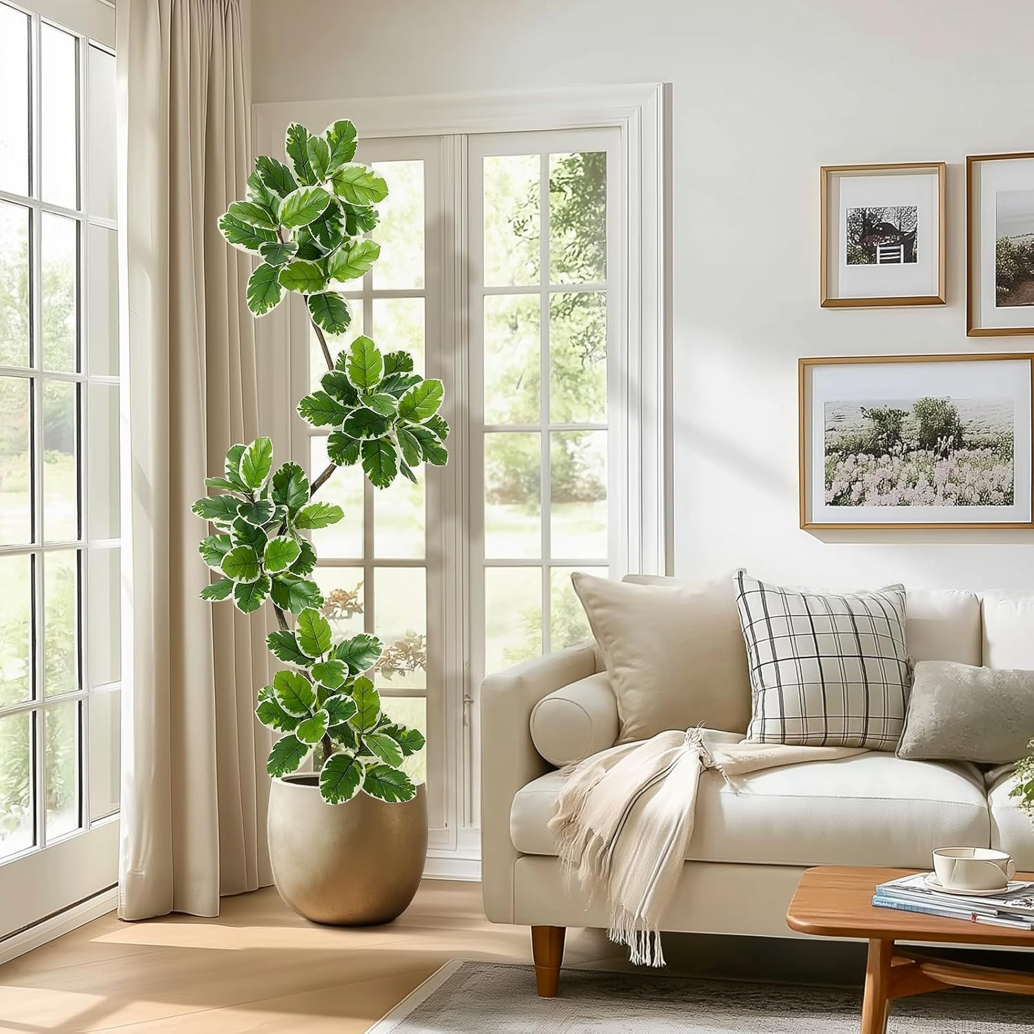 7FT Fiddle Leaf Fig Tree – Realistic Faux Indoor Plant with Planter & Pebbles