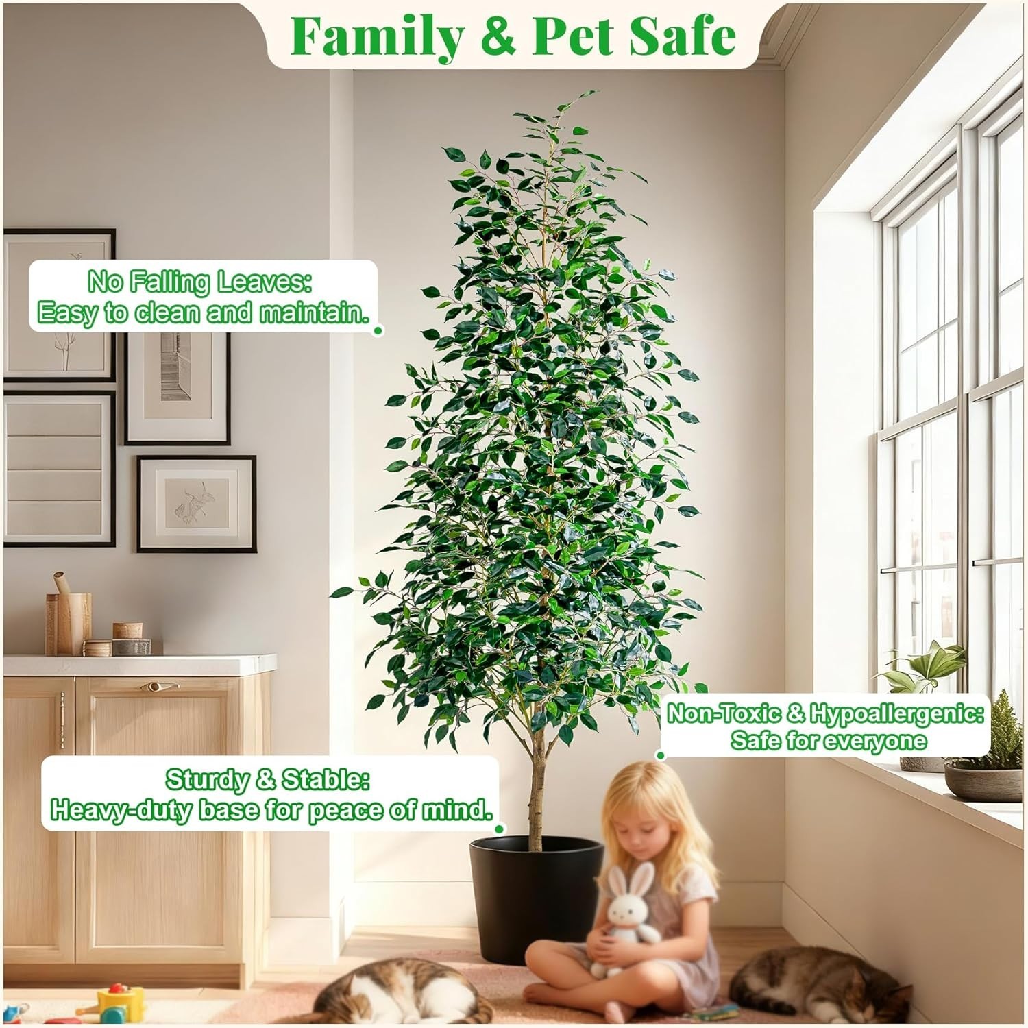 Artificial Ficus Tree 6FT Indoor Faux Tree with Pot Real Looking Green Decor