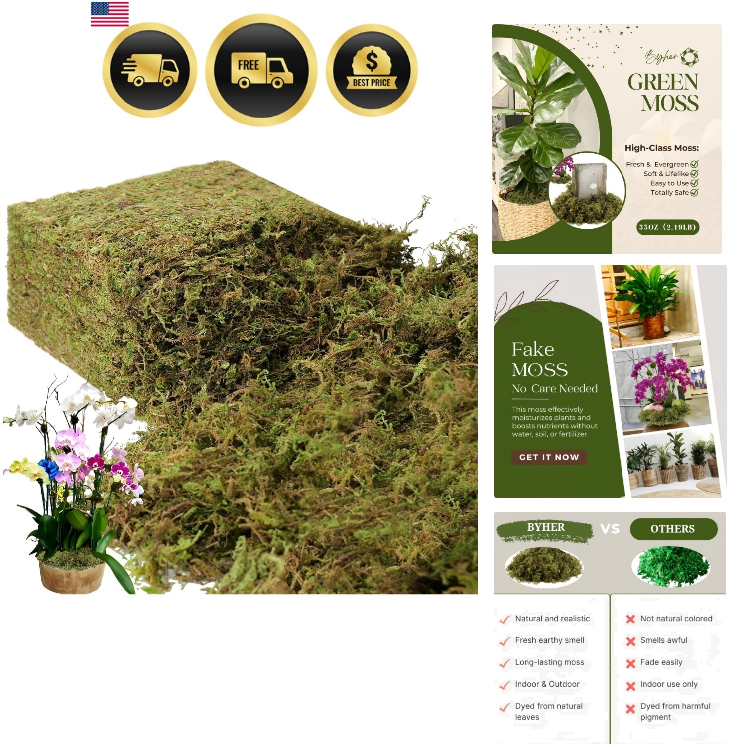 Artificial Green Moss for Plants Crafts Home Decor Fairy Garden 35 OZ