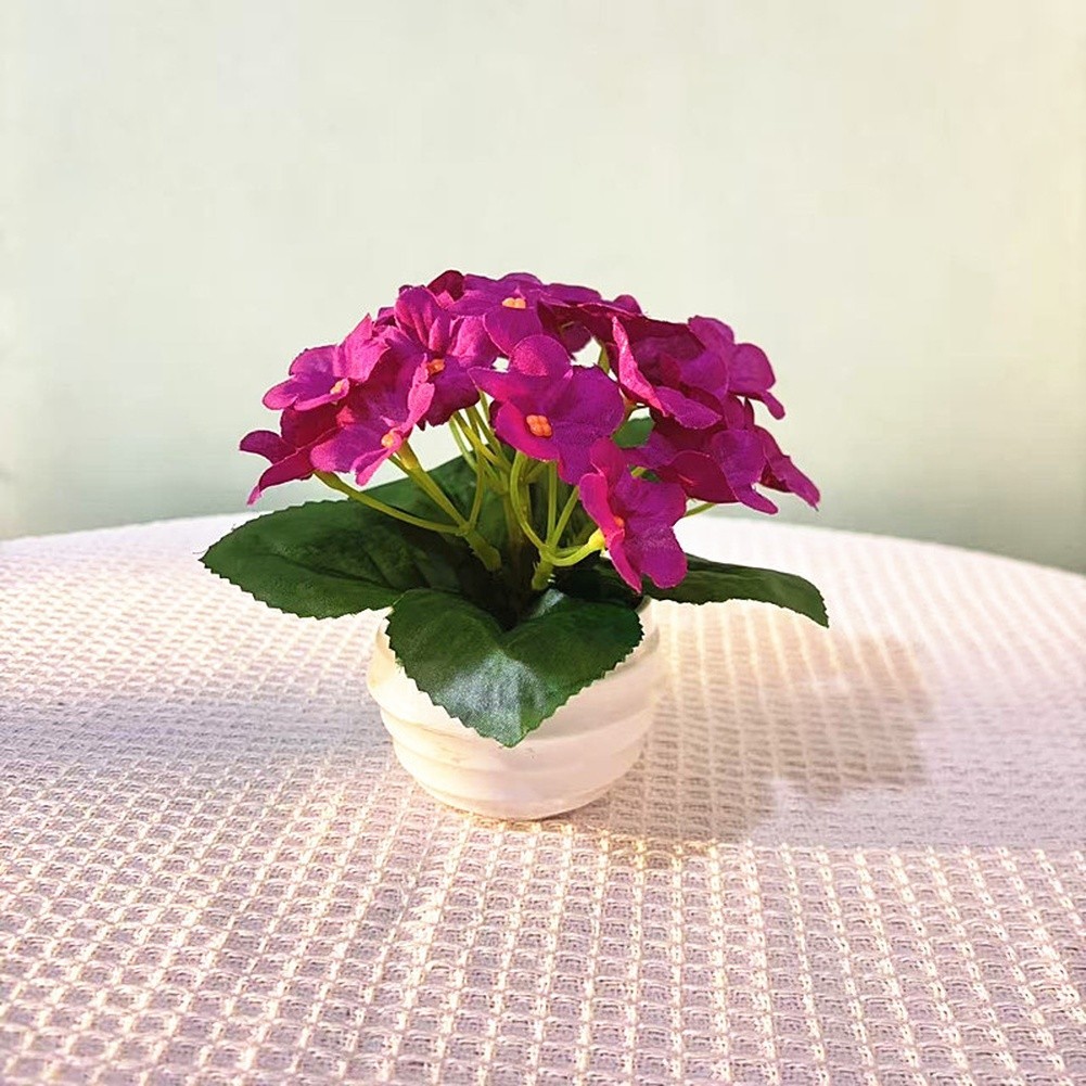 Plastic Violet Flower Bonsai in Pot 15cm Wide 14cm High for Indoor Decor